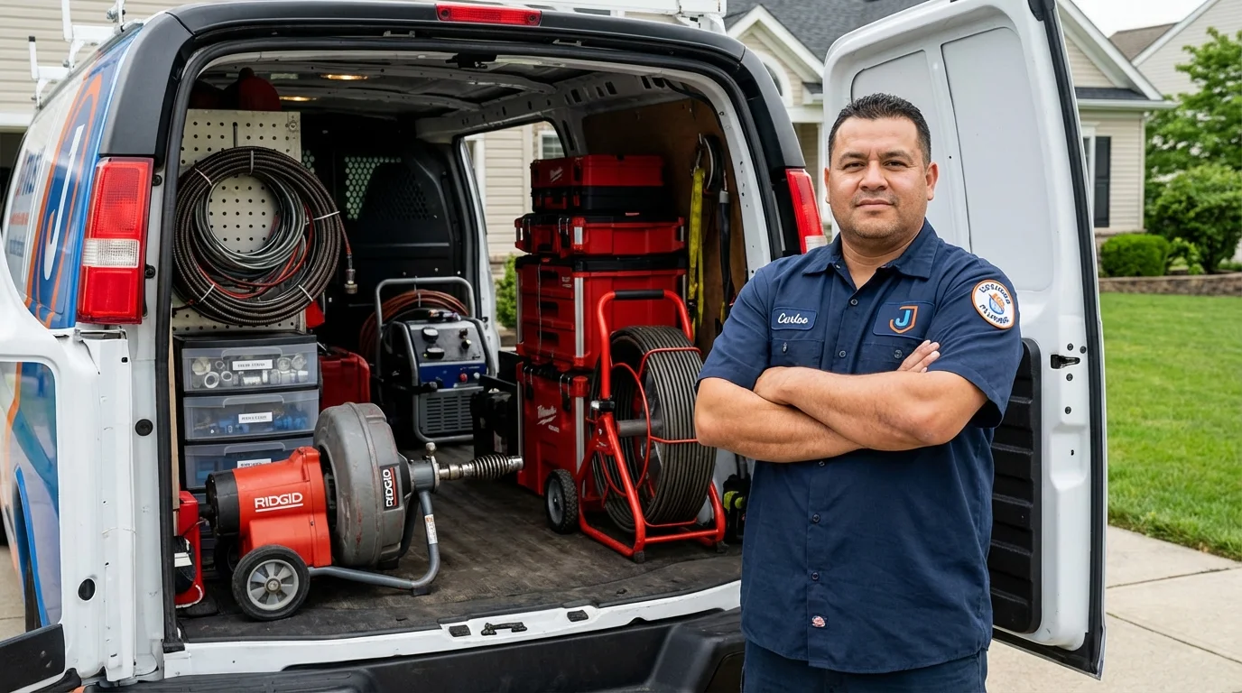 Professional drain cleaning equipment and Johns Plumbing LLC plumber in Bertram