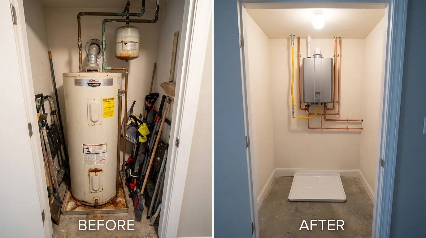 Tank water heater versus wall-mounted tankless unit comparison for Bertram, TX homeowners
